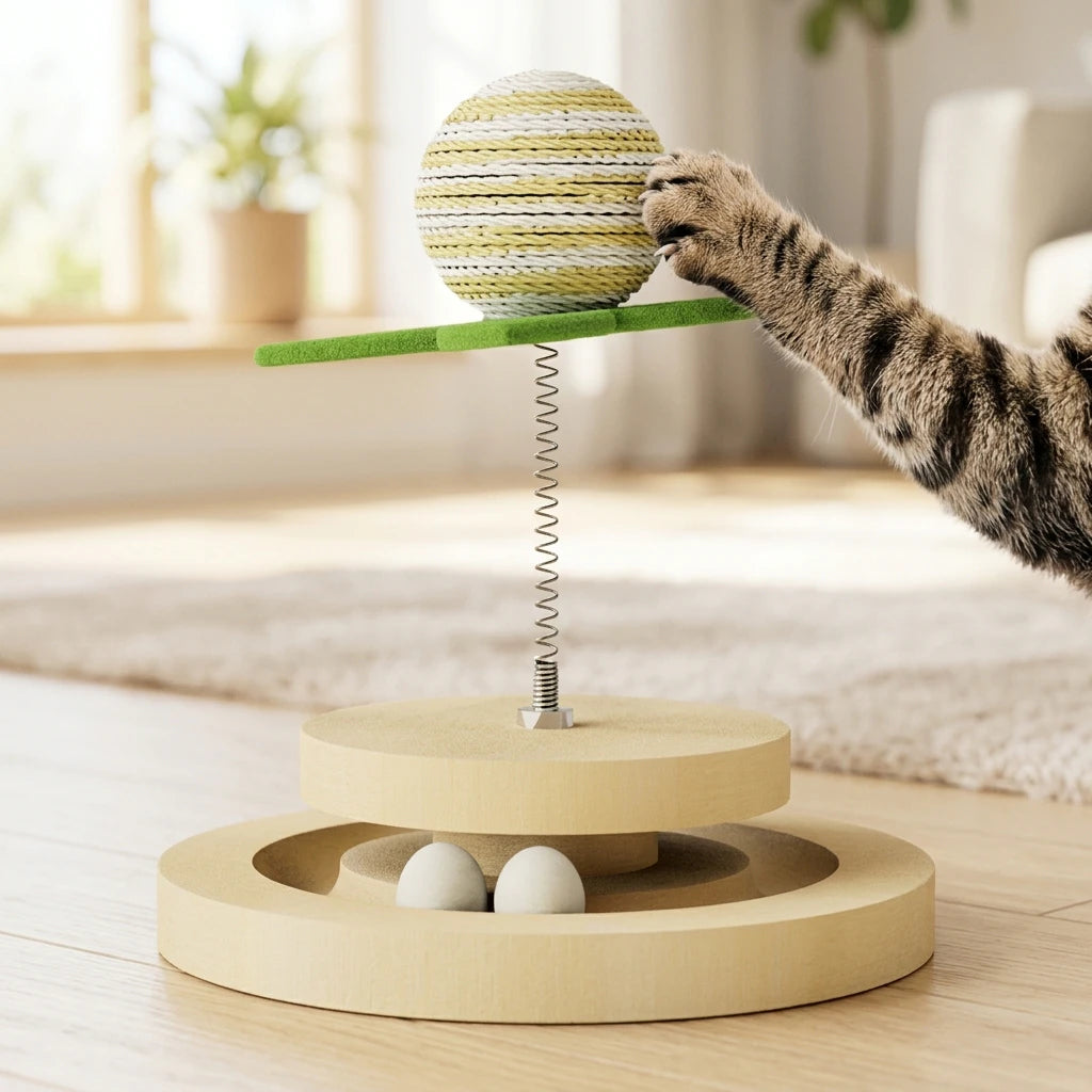 Sisal Spring Cat Toy with Ball Track — sisal detail
