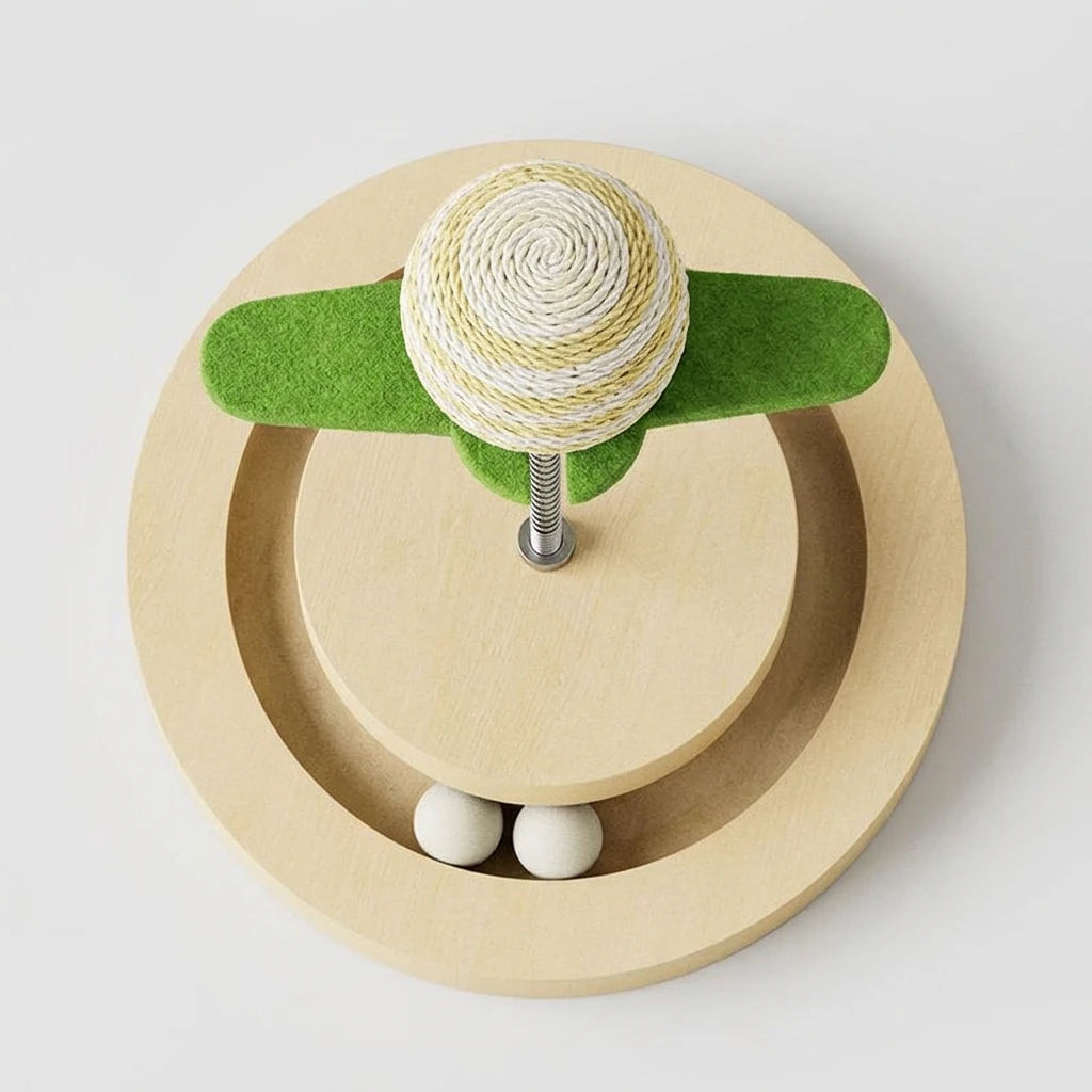Sisal Spring Cat Toy with Ball Track — top view